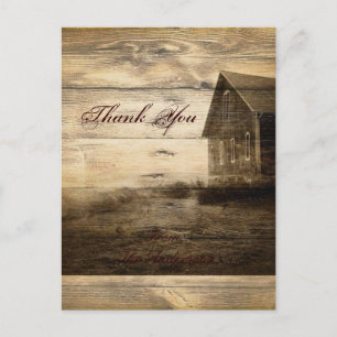 Rustic Country Wood Barn Wedding thank you Postcard