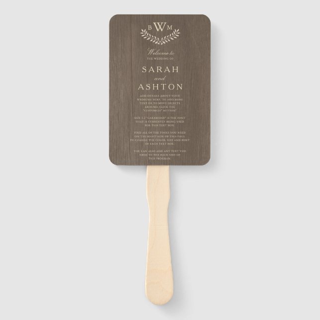 Rustic Country Wood Design Wedding Program Hand Fan (Front)