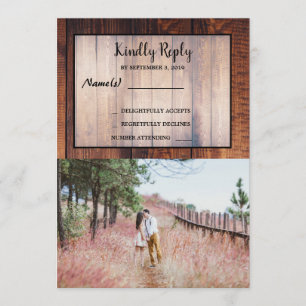 Rustic country wood elegant photo wedding RSV Invitation