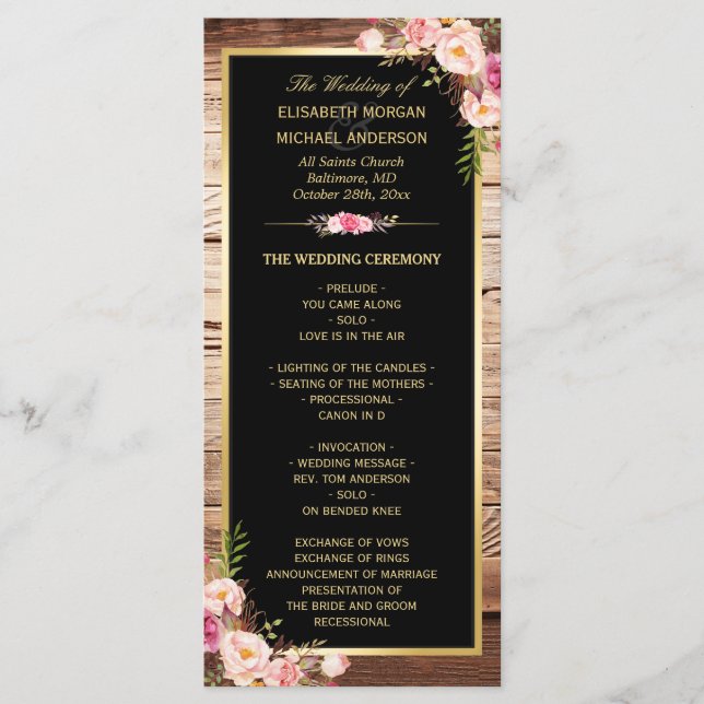 Rustic Country Wood Floral Wedding Program Programme (Front)