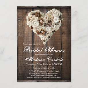 Rustic Country Wood Flower Heart Bridal Shower Invitation