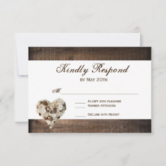 Rustic Country Wood Flower Heart Wedding RSVP Card