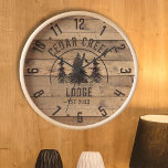 Rustic Country Wood Forest Trees Personalised Clock<br><div class="desc">Rustic personalised clock featuring a brown weathered wood plank design with a scenic forest trees landscape and your custom text (family name, vacation cabin or home rental property name) and year established date if desired. ASSISTANCE: For help with design modification or personalisation, colour change, resizing or transferring the design to...</div>