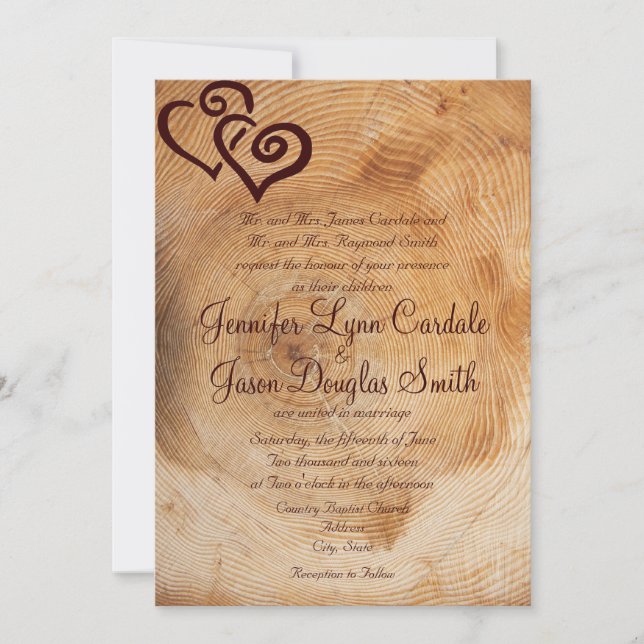 Rustic Country Wood Hearts Wedding Invitations (Front)