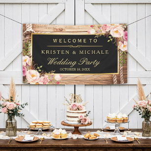Rustic Country Wood Knot Floral Wedding Party Banner
