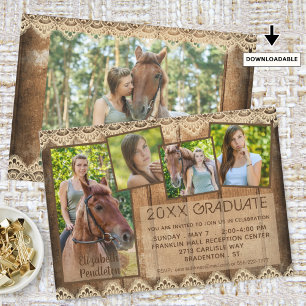 Rustic Country Wood & Lace   GRADUATE   5-Photo Invitation