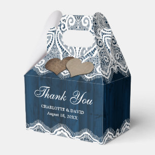 Rustic Country Wood Lace Navy Blue Wedding Favour Box