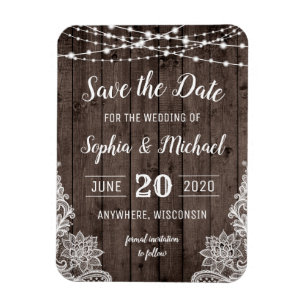 Rustic Country Wood Lace Save the Dates Magnet