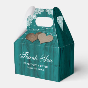Rustic Country Wood Lace Teal Wedding Thank You Favour Box