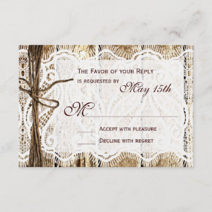 Rustic Country Wood Lace Wedding RSVP Cards