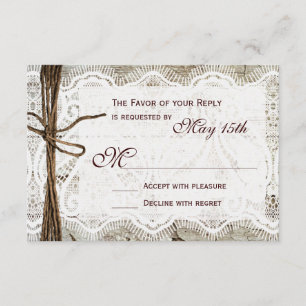 Rustic Country Wood Lace Wedding RSVP Cards