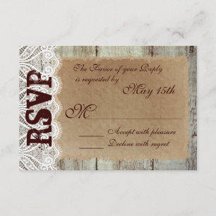 Rustic Country Wood Lace Wedding RSVP Cards