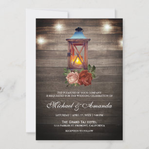 Rustic Country Wood Lights Floral Lantern Wedding Invitation