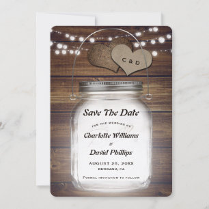 Rustic Country Wood Lights Mason Jar Wedding Save The Date
