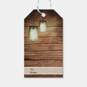 Rustic Country Wood Mason Jar Lights Wedding Favou Gift Tags