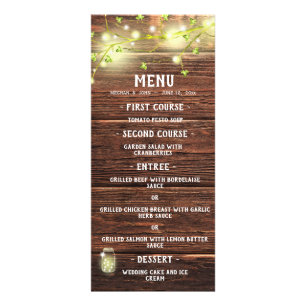 Rustic Country Wood Mason Jar Lights Wedding Menu