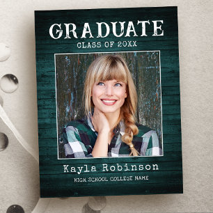 Rustic Country Wood Plank Print Photo Graduation Postcard