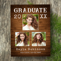 Rustic Country Wood Print 3 Photo Graduation