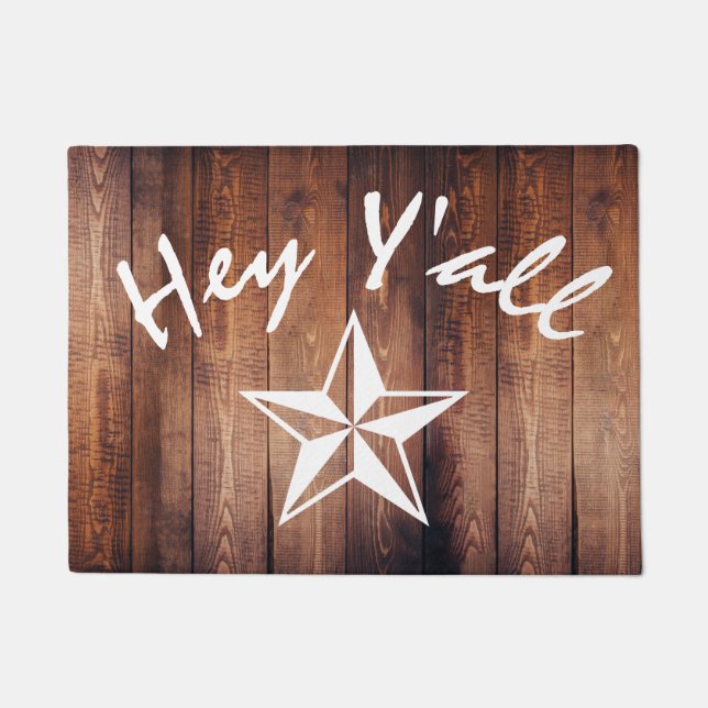 Rustic Country Wood & Star Hey Y'all Doormat (Front)