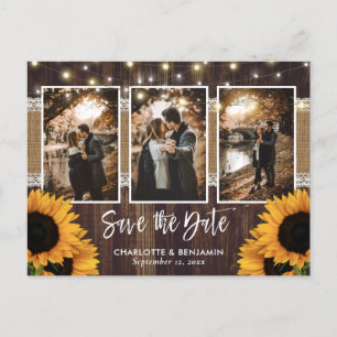 Rustic Country Wood Sunflower Photo Save The Date Announcement Postcard
