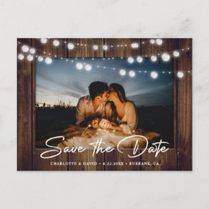 Rustic Country Wood Wedding Photo Save The Date Announcement Postcard