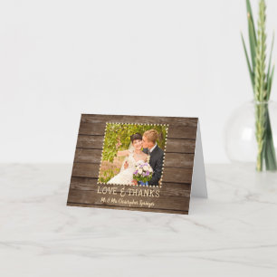 Rustic Country Wood Wedding Photo Thank You Card