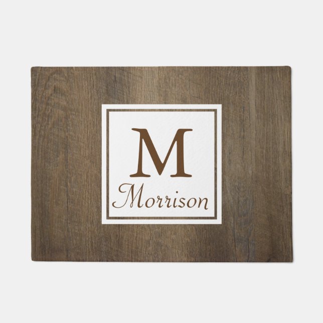 Rustic Country Wood White Frame Personalised Doormat (Front)