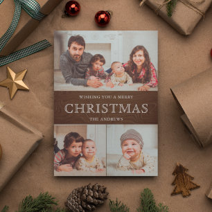 Rustic Country Wood Winter Christmas Photo Collage Holiday Card