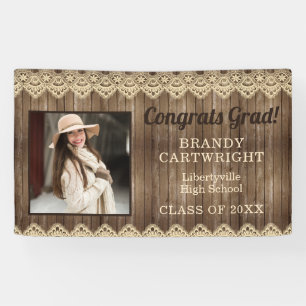 Rustic Country Wood with Lace Photo Graduation Banner