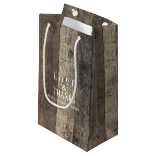 rustic country woodgrain barn wedding favour small gift bag
