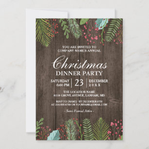 Rustic Country Woodgrain Holiday Christmas Party Invitation