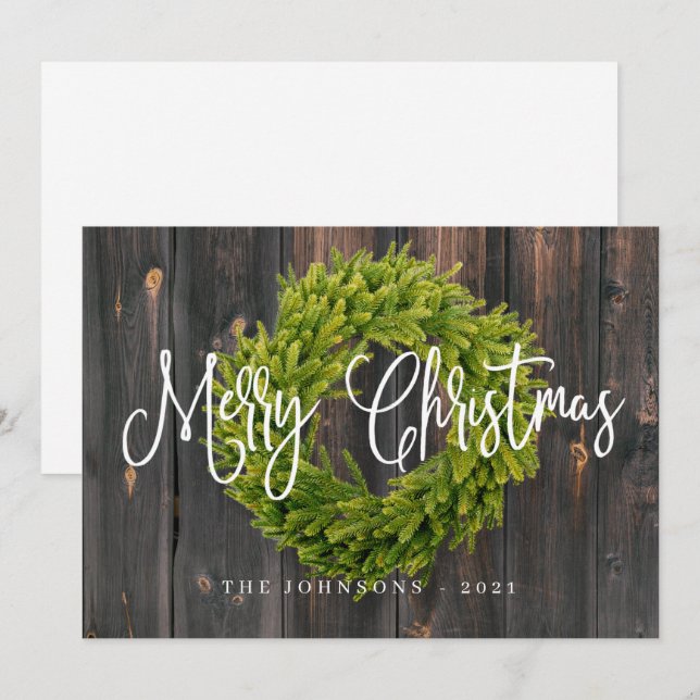Rustic Country Woodsy Botanical Wreath Christmas Holiday Card (Front/Back)