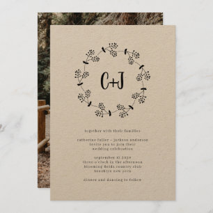 Rustic Country Wreath Photo Monogram Chic Wedding Invitation