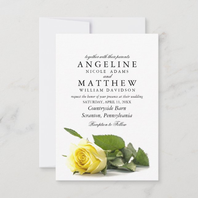 Rustic Country Yellow Rose Classy Floral Wedding I Invitation (Front)