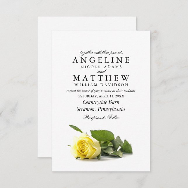 Rustic Country Yellow Rose Classy Floral Wedding Invitation (Front/Back)
