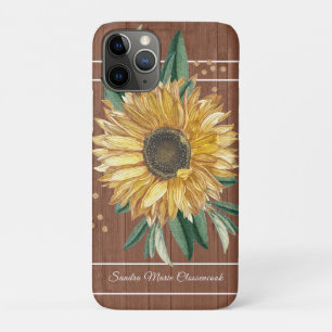 Rustic Country Yellow Sunflower Brown Wood Case-Mate iPhone Case