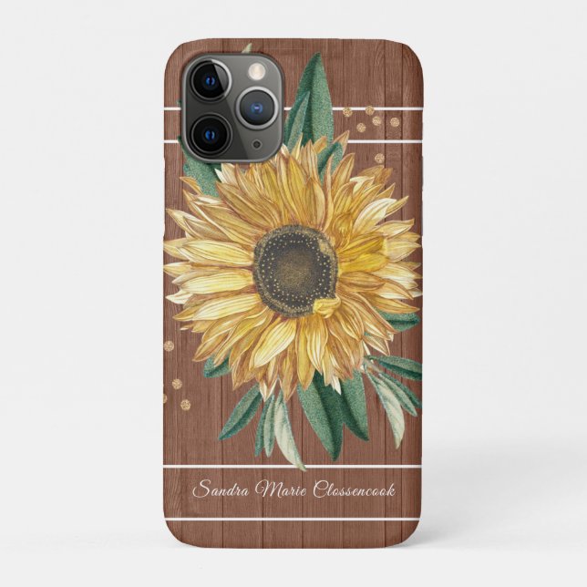 Rustic Country Yellow Sunflower Brown Wood Case-Mate iPhone Case (Back)