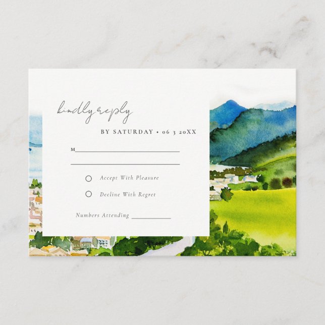 Rustic Countryside Lake Village Watercolor Wedding Enclosure Card (Front)