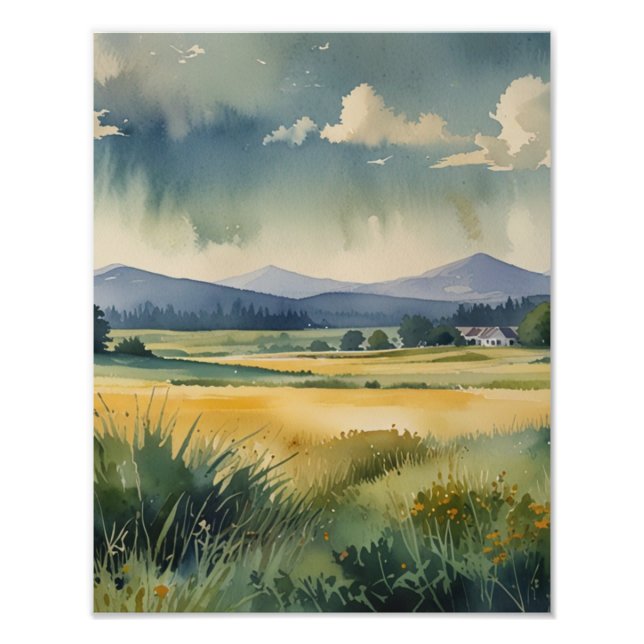 Rustic Countryside Scene Watercolor Poster (Front)