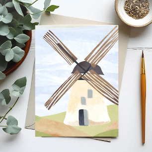 Rustic Countryside Windmill   Nature Watercolor Postcard