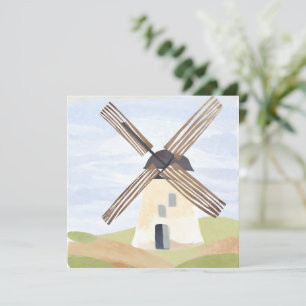 Rustic Countryside Windmill Watercolor Card