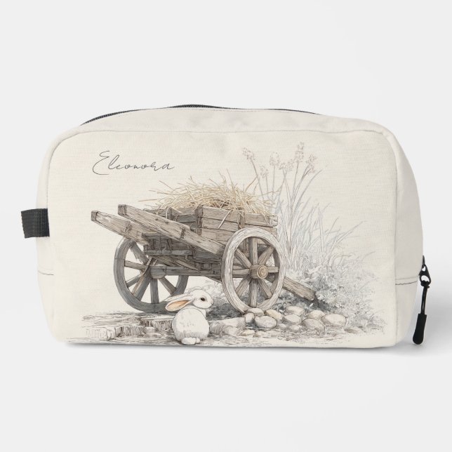 Rustic Countryside Wooden Cart Sketch Dopp Kit (Front)