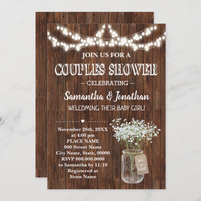 Rustic couples baby shower country barn invitation (Front/Back)