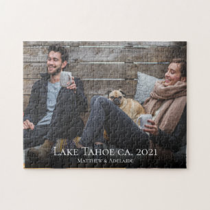 Rustic Couples Photo Custom Personalised Name Jigsaw Puzzle