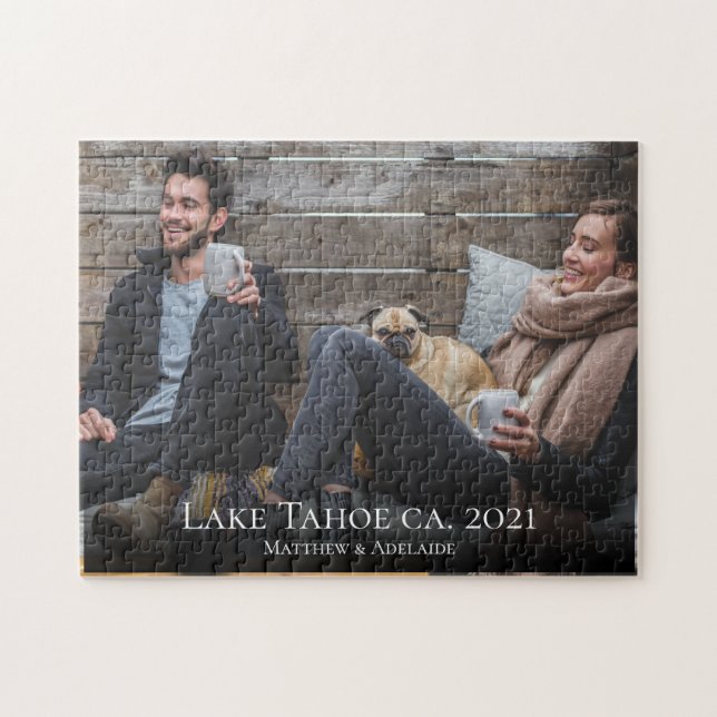 Rustic Couples Photo Custom Personalised Name Jigsaw Puzzle (Horizontal)