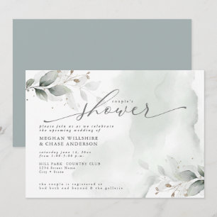 Rustic Couple's Shower Dusty Green Foliage Invitation