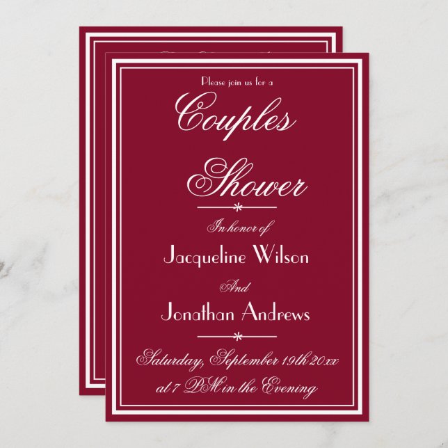 Rustic Couples Shower Name Email RSVP Burgundy Red Invitation (Front/Back)