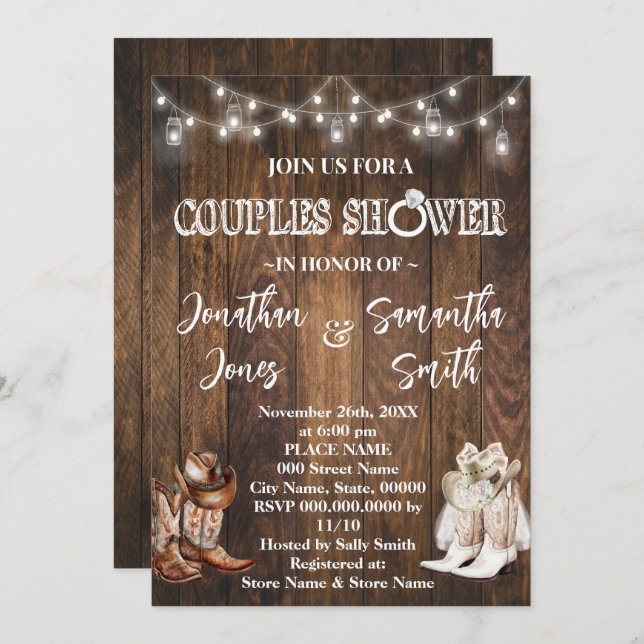 Rustic Couples Shower Western Country Barn Wedding Invitation (Front/Back)