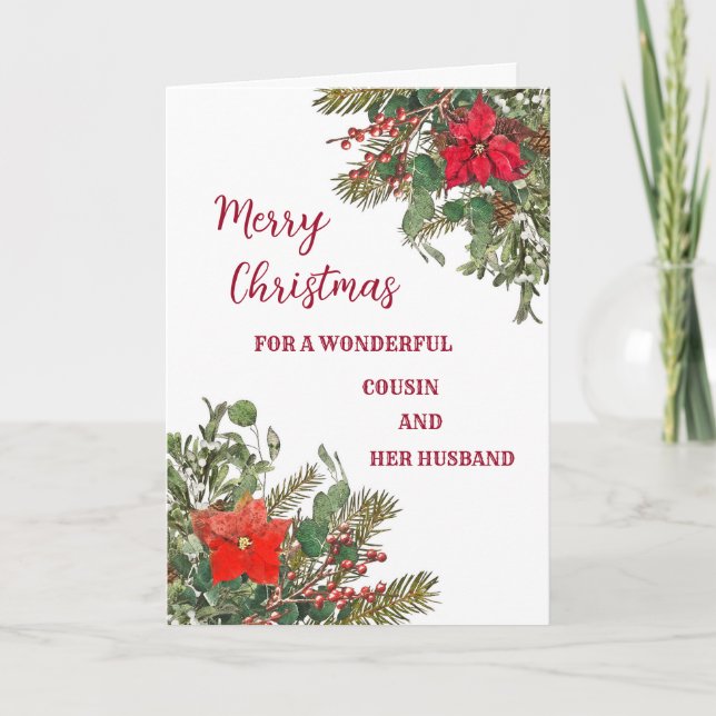 Rustic Cousin and Her Husband Merry Christmas Card (Front)