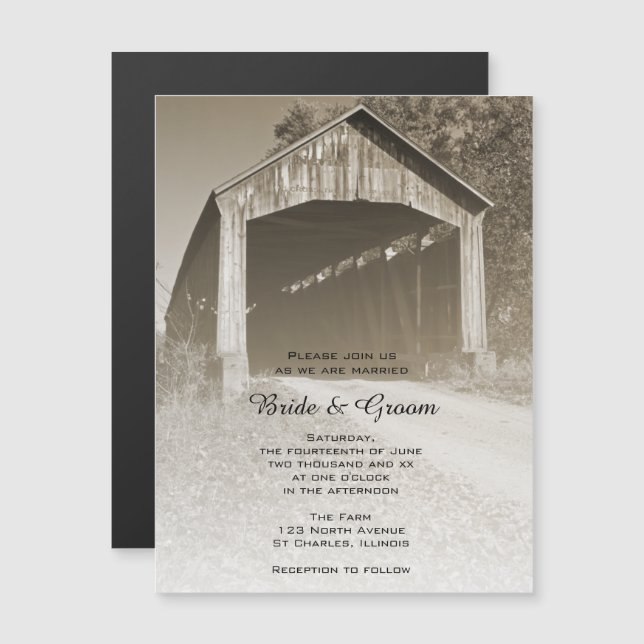 Rustic Covered Bridge Country Wedding Magnetic Invitation (Front/Back)